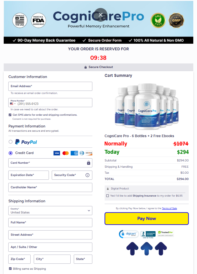 Secure CogniCare Pro checkout page